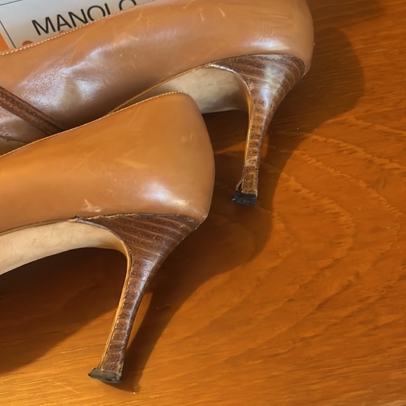 Manolo Blahnik High Heels! Size 8 1/2 or Euro 38 1/2 Camel color w/ braid detai - Picture 10 of 11